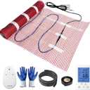 Electric Radiant Floor Heating System, 20 Sq.ft Electric Heated Floor Mats for Bathroom, Includes Programmable Thermostat, Heat Mat, Installation Monitor, and Temperature Sensors