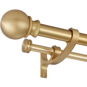 Lwiiom Double Curtain Rods with Aluminum Bouquet Brackets and Round Finials, Warm Gold Curtain Rods for Windows 48 to 86 inch, 1-Inches Front and 5/ 8 Inches Back Double Window Drapery Rod