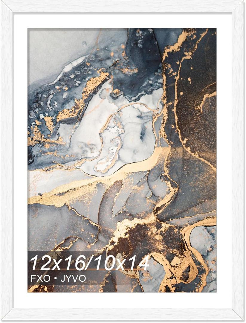 Engineered Wood 12x16 Frame White, Display Picture 10x14 with Mat or 12 x 16 Without Mat, Picture Frame with Wood-grain for Diamond Art Painting 30x40cm, 1 Pack