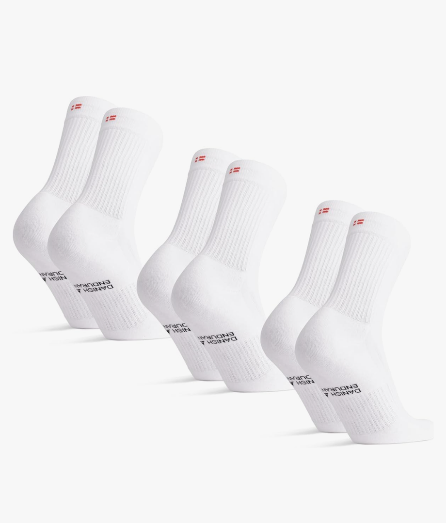 DANISH ENDURANCE Athletic Tennis Socks for Women & Men, Performance Socks, Crew Length, Breathable, 3 or 6-Packs, L