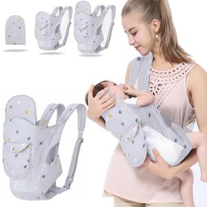 4-in-1 Baby Carrier Newborn to Toddler, Soft Baby Wrap Carrier for Newborn, Shoulder Strap Grid Breathable Infant Sling, Carrier Toddler Carrier Baby Wraps Carrier for Girl and Boy 8-45 lbs Grey