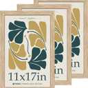 11x17 Oak Poster Frame 3 Pack with HD Glass, Natural Solid Wood Picture Frame, Wall Gallery Frame