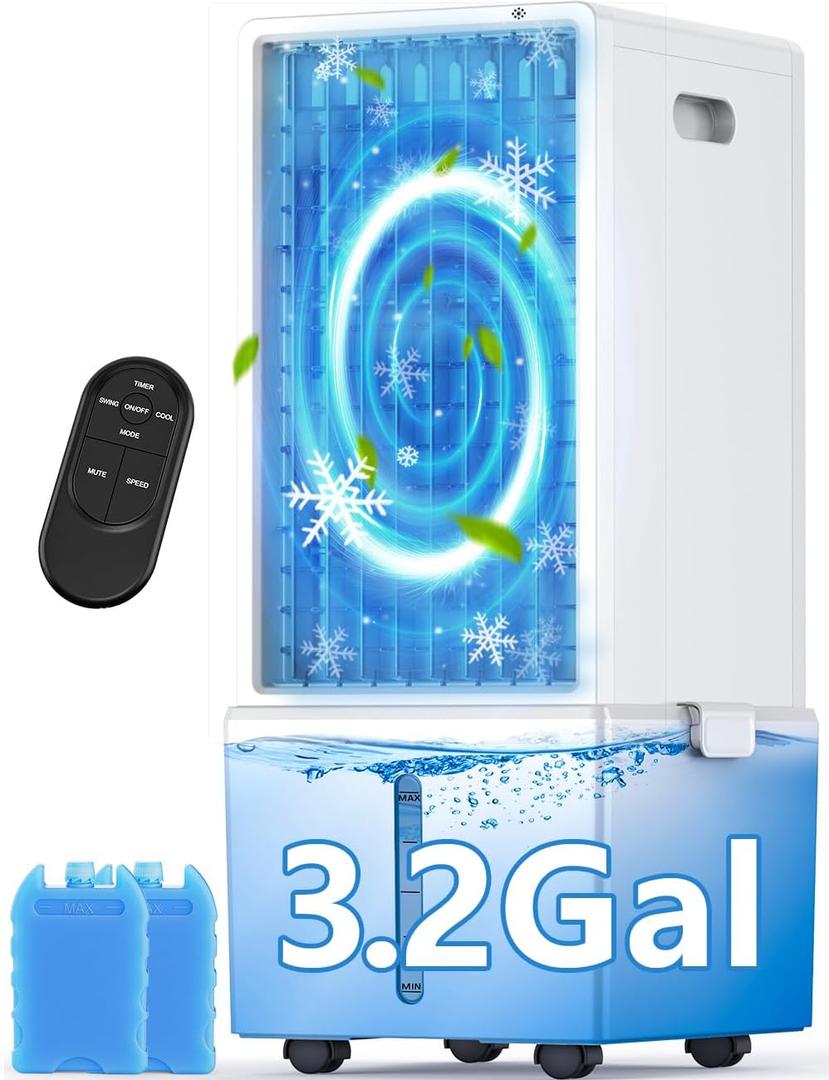 COOLECH 4-IN-1 Portable Air Conditioners w/3.2-Gal Tank for 24H Cooling, 4 Wind Speeds & 4 Modes, LED Touch Screen, Waterless Alert System & 12H Timer, Remote, Windowless Air Conditioner for Bedroom