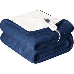 Heat Blanket 72x84 Full Size,Soft Flannel & Sherpa Reversible Electric Blanket with 10 Heat Settings,12 Timer Setting and 8 Hours Auto-Shut Off,ETL Certified Machine Washable,Dark Blue