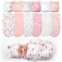 Ramede 6 Pack Preemie Swaddle Blanket with Hats Sleep Swaddle for Baby Boy Girl Preemie Newborn Sacks Soft Cotton Wearable , 18 (Bear,Pink)