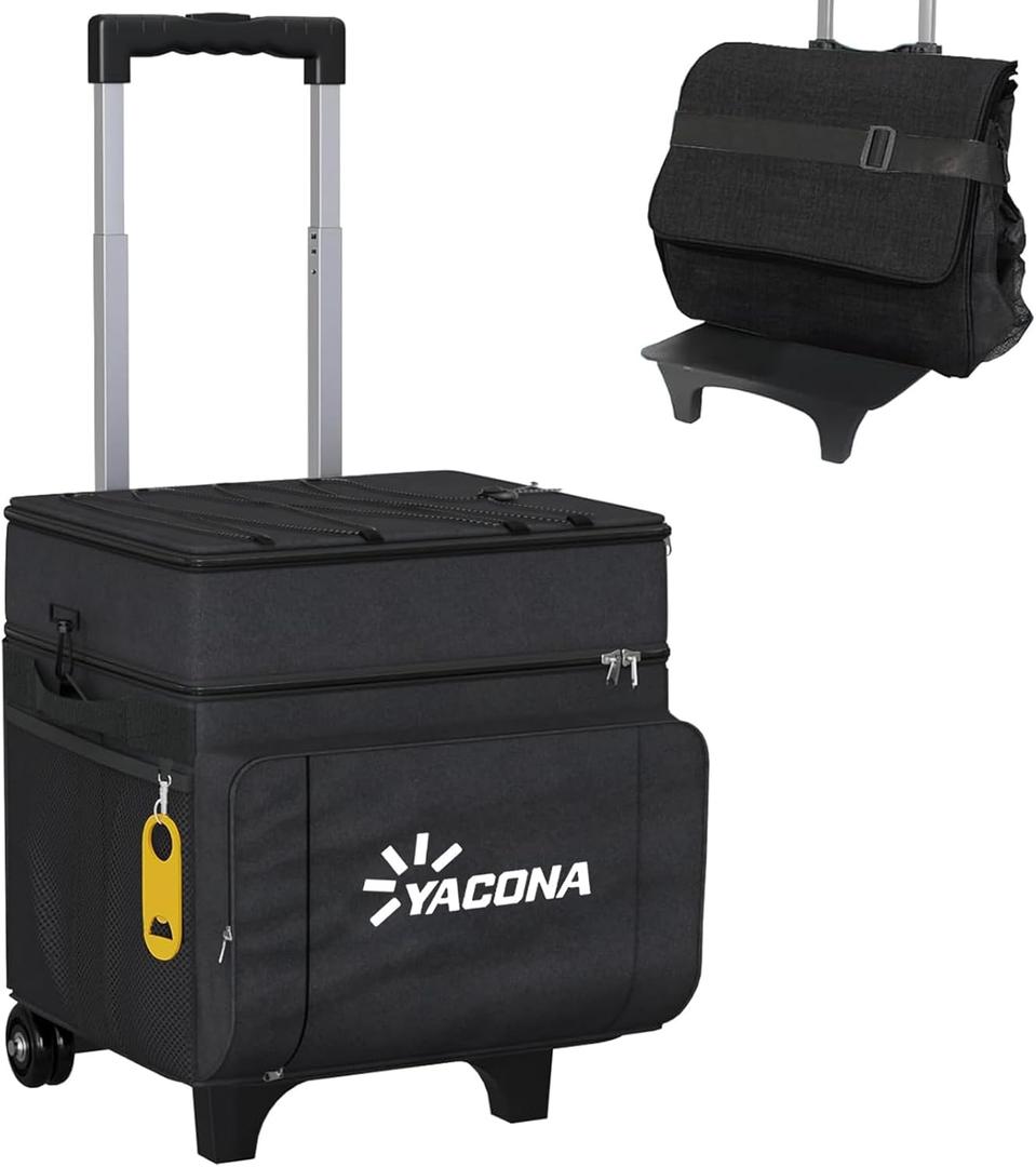 Cooler with Wheels and Handle, 50 Can Rolling Cooler, Portable Collapsible Soft Cooler Bag with Wheels,Leakproof Insulated Wheeled Cooler for Beach, Camping, Patio Travel, Outdoor, Ball Fields (BLACK)