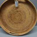 16.9" Round Rattan Tray, Hand Woven Serving Tray with Handles, Wicker Serving Basket, Decorative Tray for Home Decor, Natural