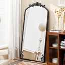 Black Arched Full Length Mirror 71"32", Large Baroque Inspired Floor Mirror, Ornate Antiqued Hanging Mirror for Wall with Tempered Glass and Metal Frame, Living Room/Bedroom/Hallway/Home Decor