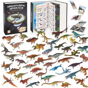 BIWASE Dinosaur Toys Book with 50 PCS Different Dinosaurs Figures & Pokers,Interactive Perfect for Kids Dinosaurs Educational Toys for 3 4 5 6 7 8 12 Year Old Boys&Girls (Coloer1)