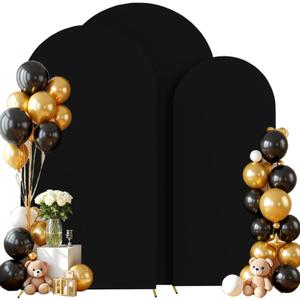 Wedding Arch Cover (7.2FT, 6.6FT, 6FT) Set of 3 Arch Backdrop Spandex Cover for Birthday Party Baby Shower Ceremony Banquet Decoration (Black, 7.2FT,6.6FT,6FT)
