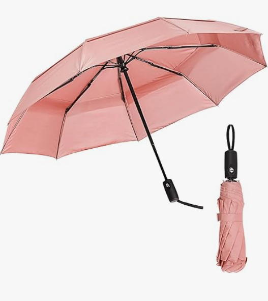 Mr. Pen- Windproof Travel Umbrella, Small Water-Resistant Automatic Folding Umbrella for Rain and Sun, Light, Compact and Portable for Women & Men, Fits Car & Backpack (Pastel Pink)