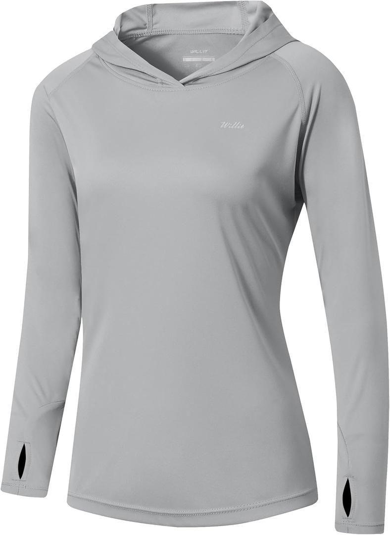 Willit Women's UPF 50+ Sun Protection Hoodie SPF Shirt Long Sleeve Hiking Fishing Outdoor Shirt Lightweight Hoodie (3X, Gray)