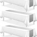 3Pcs White and Silver Tablecloth Party Decorations,Plastic White Table Cloth Printed Silver Runner Disposable Rectangle Table Cover for Birthday Wedding Anniversary Graduation Party,54 x108 Inch