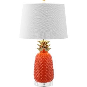 JONATHAN Y 23" Orange/Gold Pineapple Ceramic Table Lamp for Bedroom Decor, Modern Whimsical Bedside Nightstand Lamp with White Linen Drum Shade and LED Bulb (JYL4019E)