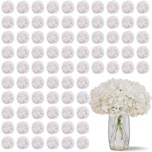 100 PCS Ivory Hydrangea Artificial Flowers, Faux Hydrangea Flowers Silk Full Flowers Heads with Stems for Wedding Centerpieces, Home, Garden, Baby Shower, Party Decoration (Medium)