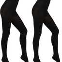 Paralinda 2 Pairs Women's Solid Color Tights 80D, Soft Opaque Microfiber Tights (Black, L/XL)