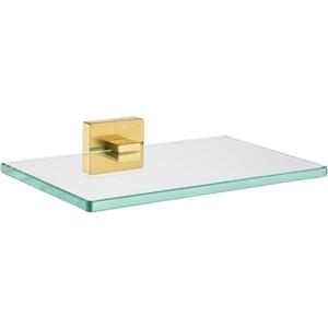 JQK Bathroom Glass Shelf Gold, Tempered Glass Shower Storage 8 by 5 inches, 304 Stainless Steel Brushed Gold Wall Mount, TGS201L8-BG