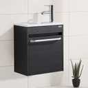 16 Inch Bathroom Vanity with Sink, Bathroom Cabinet Vanity for Small Space, Wall Mounted Floating Cabinet Set with Soft-Close System Pop Up Drain (Black)