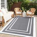 OLANLY Outdoor Rug 5x8 ft Waterproof, Reversible Outdoor Plastic Straw Rug, RV Mat, Indoor Outdoor Carpet Clearance for Patio, Camping, Balcony, Deck, Backyard, Grey & White