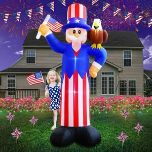 10FT Tall 4th of July Inflatable Uncle Sam Holding American Flag with Bald Eagle, Blow Up Patriotic Independence Day Decoration Built-in 4 Led Lights for Lawn Yard Outdoor Indoor Holiday Decor