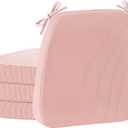 Nobildonna 2'' Thick High-Density Foam Indoor Chair Cushions | Dining Chair Pads with Ties, Removable Washable Cover, Dining Chair Cushions 17"x16", Pink 4 Pack