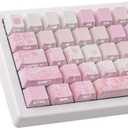 Tsungup Keycaps Cherry Blossom Tie-Dye Keycap Set - Custom Side Printed PBT Pink Keycaps,131 Keys Gradient DoubleShot Sakura Key caps Cherry Profile Keyboard Key caps for Mechanical Keyboards