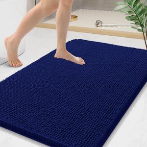 Arotive Bathroom Rugs 44x24, Extra Soft Absorbent Shaggy Chenille Bath Rugs, Machine Washable Rubber Backing Non-Slip Bath Mats for Bathroom Floor Tub and Shower, Home Decor Accessories, Navy