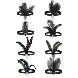Geyoga 8 Pcs Mardi Gras Fascinators Funeral Hats Pillbox Hat with Veil Feather Headband for Women Tea Party Carnival Costume (Black)
