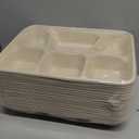 Peohud 50 Pack 6 Compartment Disposable Paper Plates, Bagasse School Lunch Tray, Heavy-Duty Sugarcane Plates, Microwavable Safe