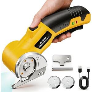 Electric Scissors, Cardboard Cutter, With LED Light, High-Efficiency Brushless Motor, 2000mAh Battery, Tungsten Steel Blade, Suitable for Cloth, Cardboard, Carpet Wire Rope Cutters Yellow