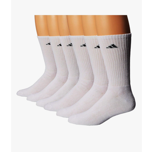 Adidas Men's Cushioned 6-Pair Crew Socks; White (Large/Shoe Size 8-12)