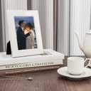 Fun Memories 5x7 Picture Frame - 3pcs White Enamel Glass Photo Frame with Silver Metal Edge & Easel for Display Picture Frame on Countertops, Tabletops, Bookshelves, Desks, Walls (White/Silver)