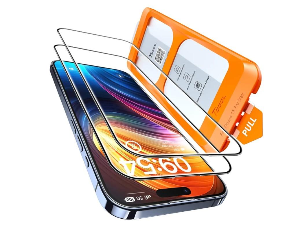 TOCOL for iPhone 15 Pro Max Screen Protector 9H Hardness Military Grade Shatterproof HD Tempered Glass for Full Coverage Easy Installation