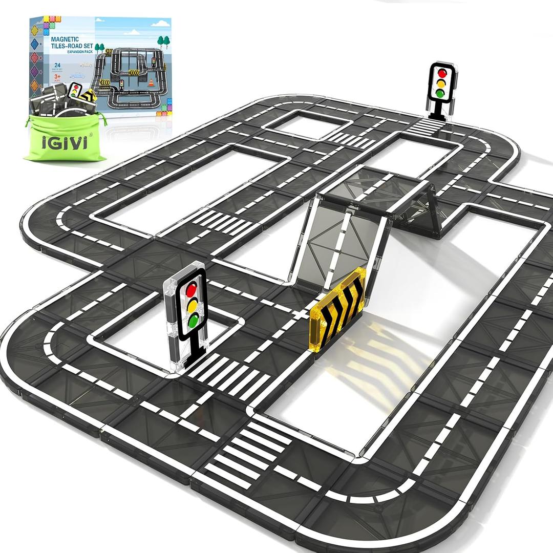 Magnetic Tiles Road Expansion Pack, STEM Magnet Building Blocks for Toddler Kids Toys, Montessori Educational Toys for 3+ Year Old Boys & Girls, Creative Toy Gifts for Kids