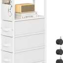 3 Drawer Small Narrow Side End Table for Small Spaces, Slim Nightstand Bedside Sofa Table with Wheels, Space Saving Skinny Thin Couch Desk with Storage Bag for Bedroom Living Room Bathroom,White