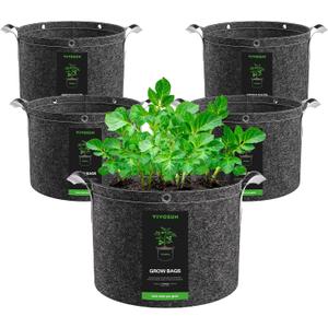 VIVOSUN 5-Pack 15 Gallon Grow Bags, 500G Thick Nonwoven Fabric Pots with Strap Handles, Multi-Purpose Rings, for Low Stress Plant Training Fruits, Vegetables, and Flowers