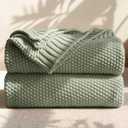 100% Cotton Cable Knit Throw Blanket, Large Lightweight Soft Knit Blanket for Sofa Couch Bed, Breathable All-Season Throw, Cozy Decorative Blanket, 60 x 80 Inch,Sage