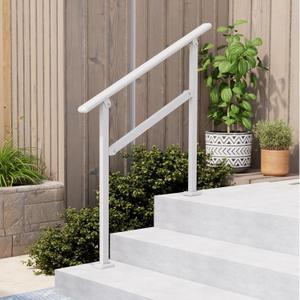 Hand Rails for Outdoor Steps,2-3 Step Railing for Stairs,Adjustable Porch Railing,Hand Rails for Seniors,Outdoor Deck Handrails for Exterior Steps,White