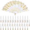 Geelin 50 Pcs Hand Lace Foldable Fans Bulk for Women with Organza Bag Lace Folded Hand European Retro Fan Bridal Dancing Prop Wedding Party Favors for Dancing Tea Party(Butterfly,White)