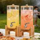 MOBYKE 2 PCS 1.1 Gallon Drink dispenser, Large Water Glass Beverage Dispenser With Wood Stand for Parties With Stainless Steel Spigot, Ideal for Lemonade,Juice, Tea, and Party Drinks