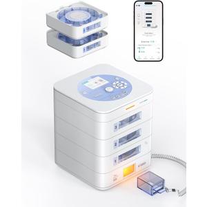 42-Day(1X) Automatic Pill Dispenser (Expandable Tray) App & On-Device Setup by Family, LCD Display, Digital Lock, Sound & Light Alerts Safe Medication Organizer for Dementia Seniors (3-Tray, White)