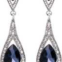 Extra Large Long Antique Vintage Retro Deco Gatsby Flapper Style Dark Navy Midnight Sapphire Blue Rhinestone Dangle Earrings