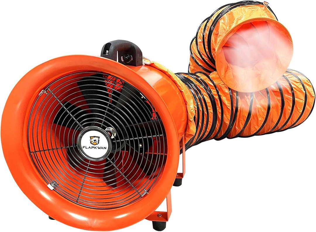12 Utility Blower with 33ft Ducting Hose 520W 3300CFM Industrial Ventilation Exhaust Fan with 13ft Extented Cable for Sucking Smoke, Odor and Overspray at Home & Workplace
