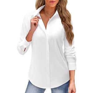 hiteJ.VER Button Down Shirts for Women Long Sleeve Dress Shirts Solid Business Casual Collared Work Blouses Tops, Size 5X, 