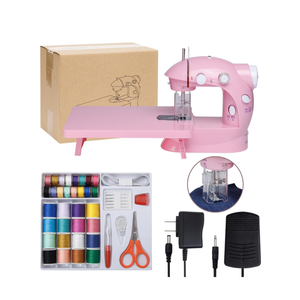 Sewing Machine for Beginners with Expansion Table and Foot Pedal and 42Pcs Sewing kit Finger Guard & Light Mini Small Portable Sewing Machines 2-Thread 2-Speed 2-Switches for Kids Ages 8-12 Peach Pink