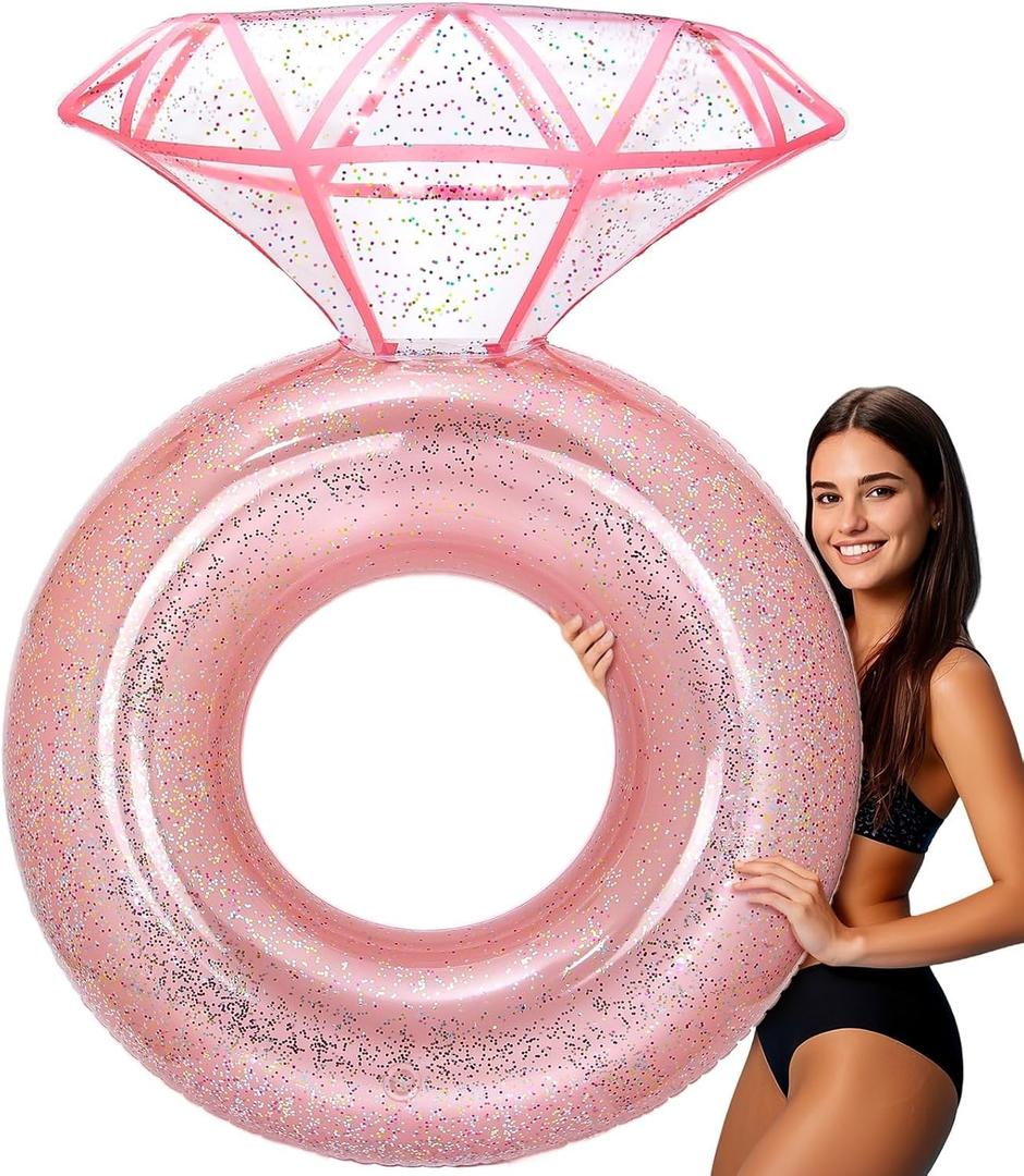 Pool Floats, Inflatable Diamond Ring Pool Float for Bachelorette Party, Engagement Ring Floatie for Beach Party & Tubes Pool Toys Float for Adults (Pink)