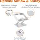 Sturdy and Portable Ergonomic Laptop Stand for Desk, Height Adjustable Riser with Ventilated Cooling, Foldable, Fits all Laptops up to 15.6 Inch, Silver