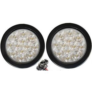 Pair of 2 LED 4" Round Back-up Reverse Light Kits Include Grommet, Plug Clear Lens White Light Truck Trailer RV 25108C-WK