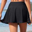 Aqua Eve Women Swim Skirt Tummy Control Swimsuit Skirt High Waisted Bathing Suit Bottom (Black, L)