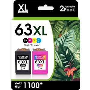63XL Black and Color Ink Cartridge Combo Pack High Yield Compatible for HP Ink 63XL Ink Cartridges Work for OfficeJet 3830 4650 4655 5255 5258 5200 3833 Envy 4520 4512 DeskJet 1112 2130 3630 Printer